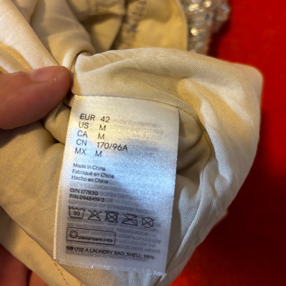 H&M festive cream flounce-trimmed sequined long sleeve mini dress NWT - Picture 8 of 10